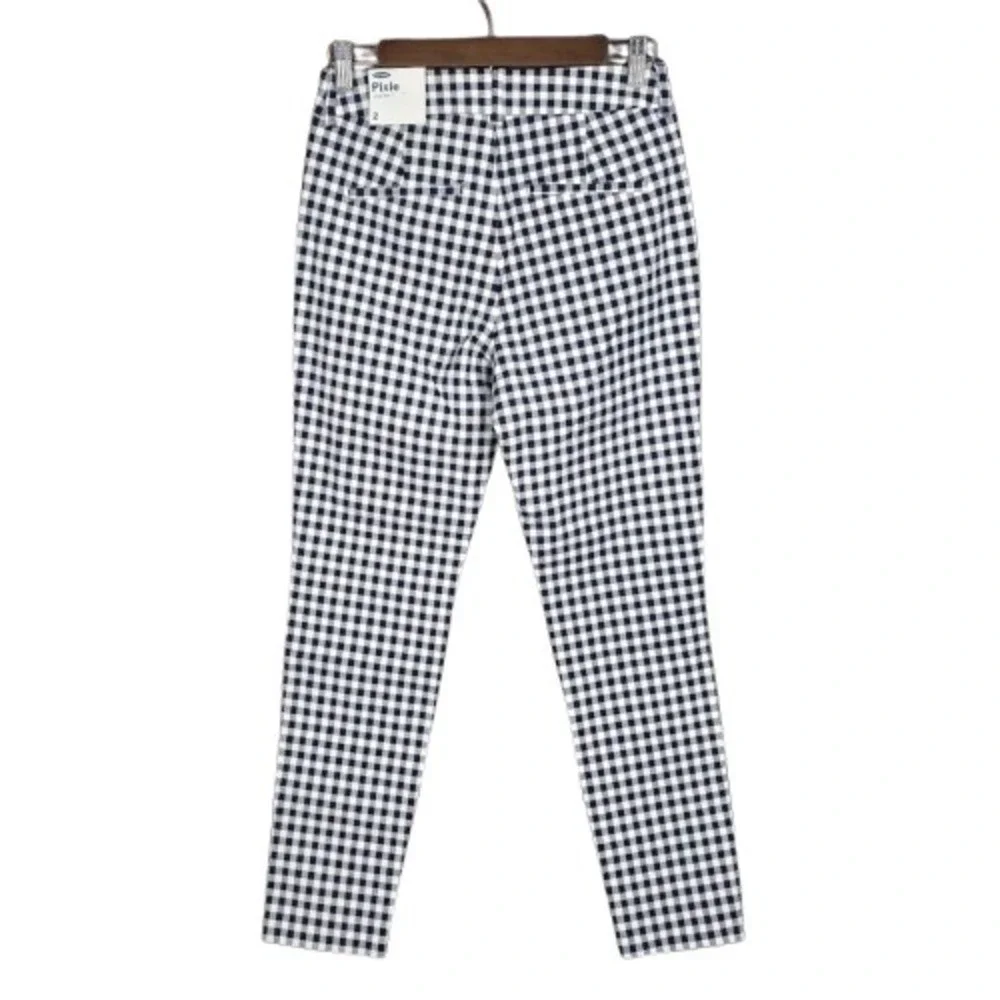 Old Navy Blue White Skinny High Waist Pixie Plaid Gingham Pants Womens 2